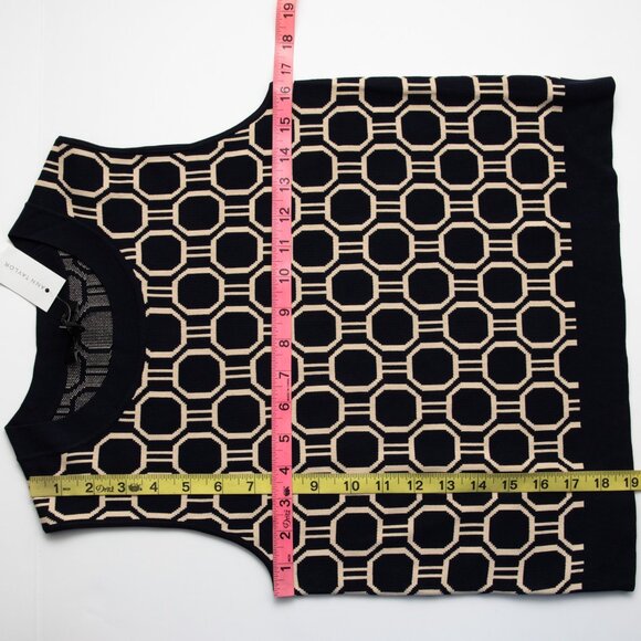 Ann Taylor Ann Cardigan + Shell Geometric Sweater Set Tan Navy Blue Size XS New - Picture 11 of 11
